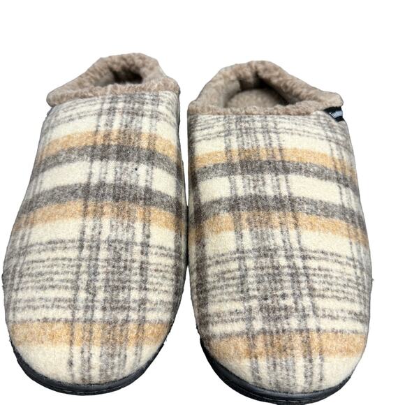 Isotoner Mens‎ Slippers Size XL 11-12 Tan Plaid Slip On Memory Foam New - Picture 8 of 10